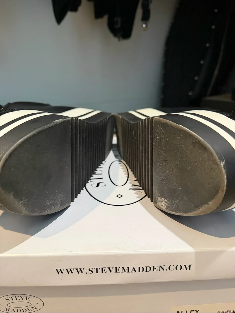 Steve Madden Alley Women's Black Platform Sneakers with Striped Sole
